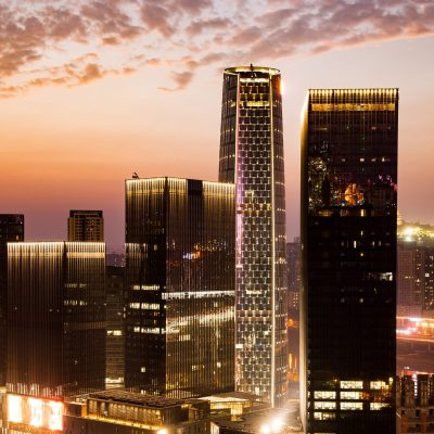 Skyscrapers at sunset